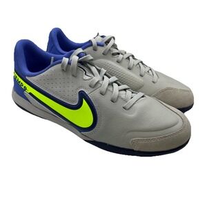 Nike Jr Tiempo Legend 9 Academy Grey Blue Volt Size 4Y Indoor Low Soccer Shoes